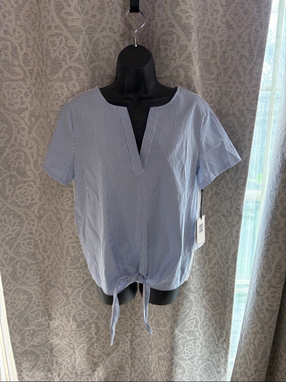 Ivanka Trump Large Women’s Blue Stripe Tie-Front Top - NWT